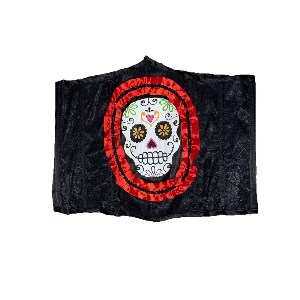 Black/Red Dia de los muertos lace bustier corset sugar skull halloween costume